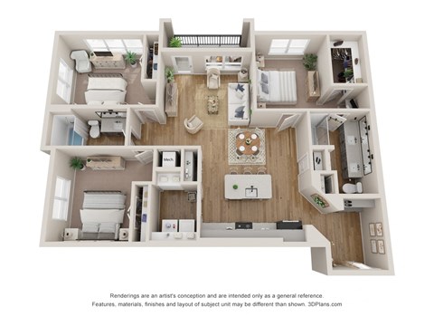 Floor plan for 3 beds, 2 baths, 1430 sqft